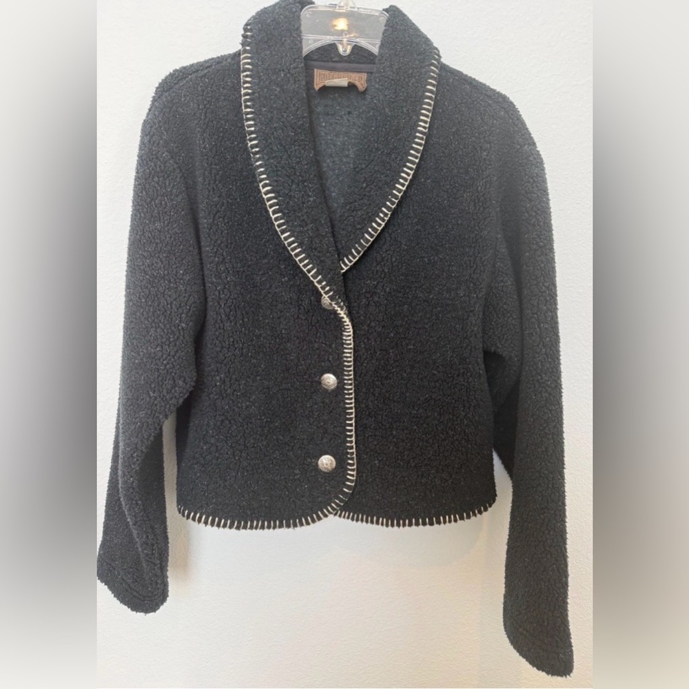 90s Black Heathered Whipstitch Trim Southwest Teddy, Western, Year of the 🐎